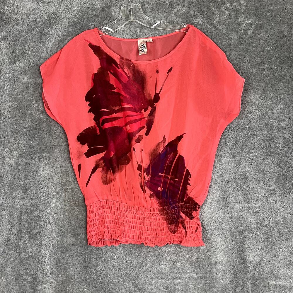 Vintage Y2K Top Womens S‎ Coral Mesh Wide Neck Fairy Whimsical